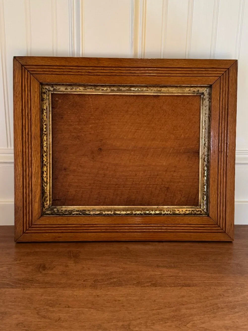 Antique Victorian Eastlake Solid Oak Picture Frame Gold Gilt Liner